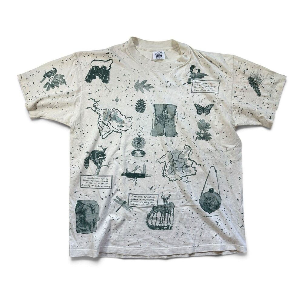 Vintage 1994 Rel-E-Vant Products Outdoors Nature AOP  T-Shirt XL Single-Stitch